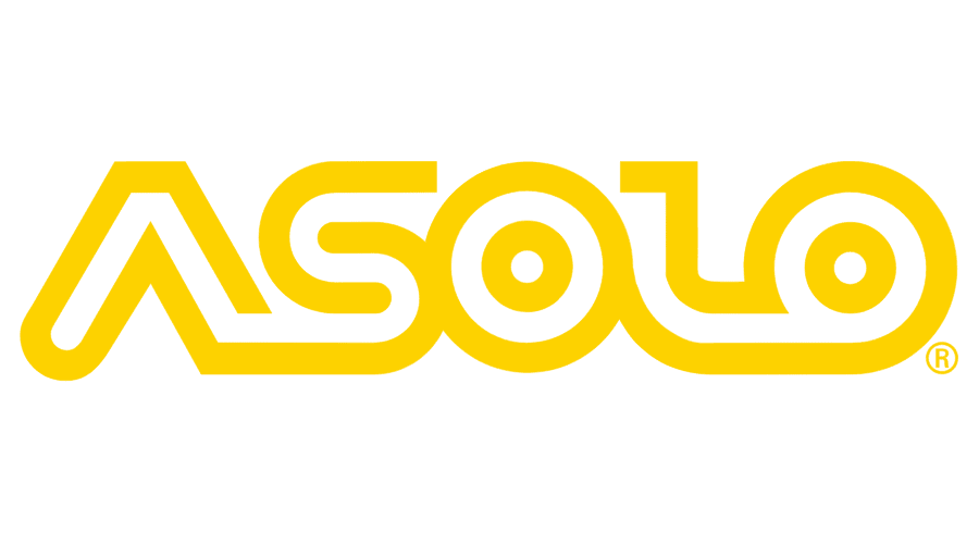 Bold yellow Asolo logo perfect for hiking, outdoor gear, and adventurous mountain vibes.