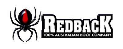 Redback Boot Company logo with a bold red and black spider, perfect for rugged mountain adventures