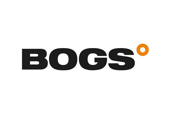 BOGS logo in bold black text with an orange circle, perfect for mountain-ready footwear.