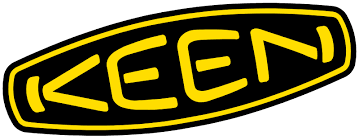Bold KEEN logo in yellow and black, perfect for outdoor footwear and mountain adventures