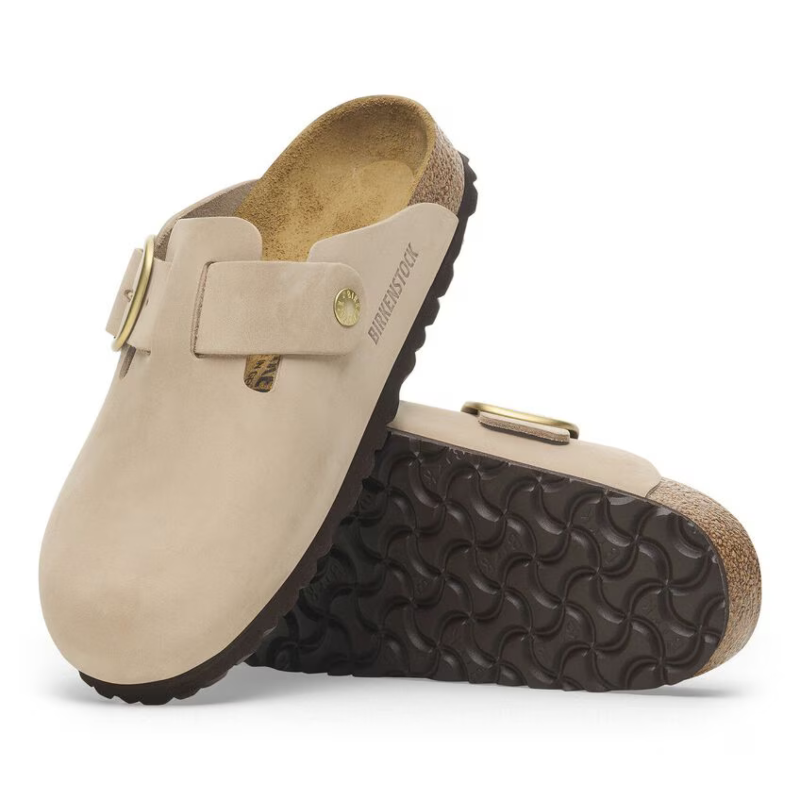 BirkenstockBostonBigBuckleNubuckLeatherSandcastlepairangle