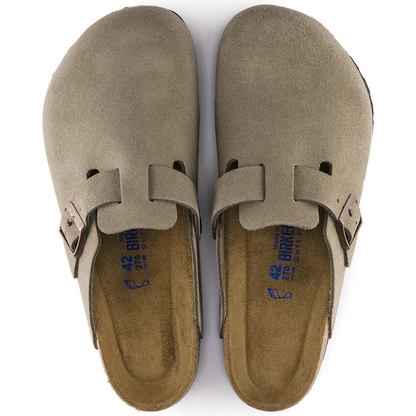 BirkenstockBostonSoftFootbedTaupeSuedeRegularClogPairTopView