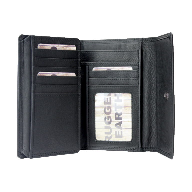 Rugged Earth Black Leather Mid Size Wallet 880016