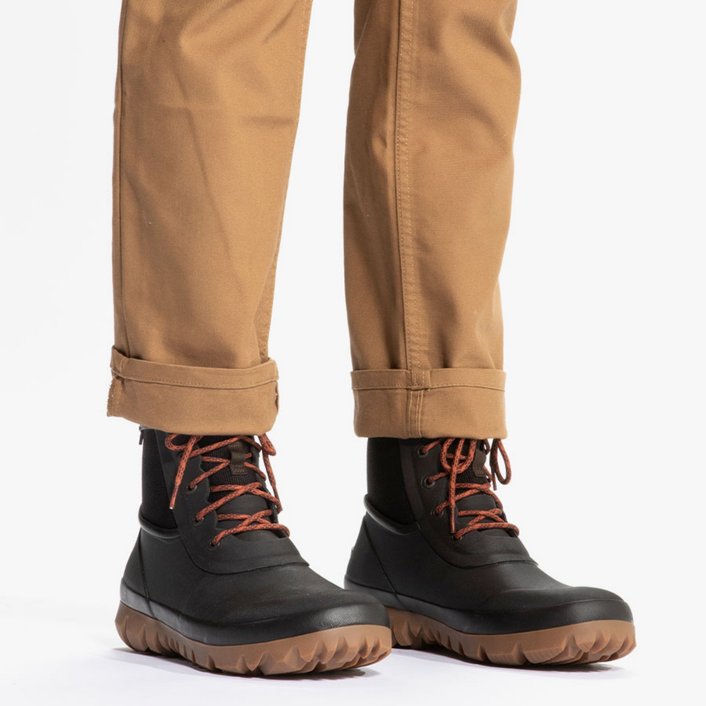Bogs Arcata Boots in brown on a model wearing tan pants - kumpfy shoes