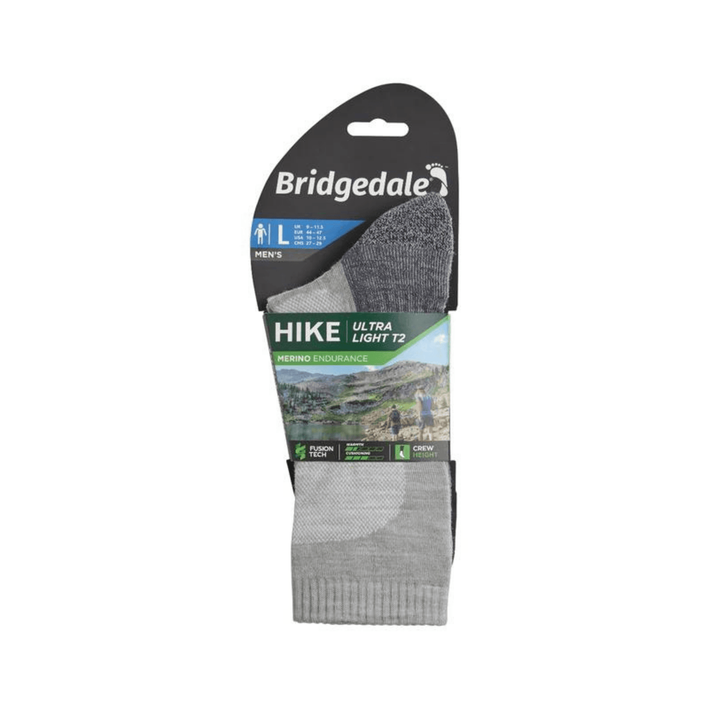 Bridgedale Socks Hike Ultra Light T2 Merino Performance Crew Gunmetal - Kumpfy Shoes