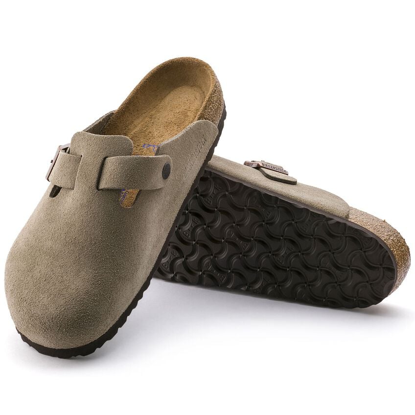 BirkenstockBostonSoftFootbedTaupeSuedeRegularClogPairAngle