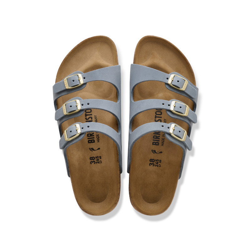 BirkenstockFloridaOiledLeatherBasaltGrayRegularSandalPairFrontTopView