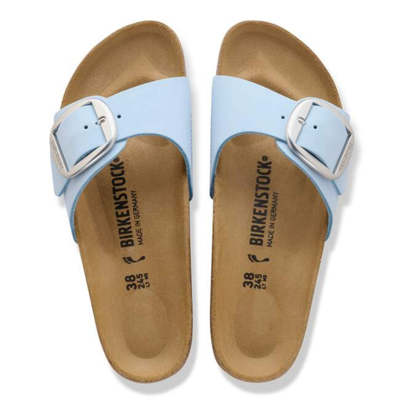 BirkenstockMadridBigBuckleBabyBlueNubuckNarrowPairFrontTopView