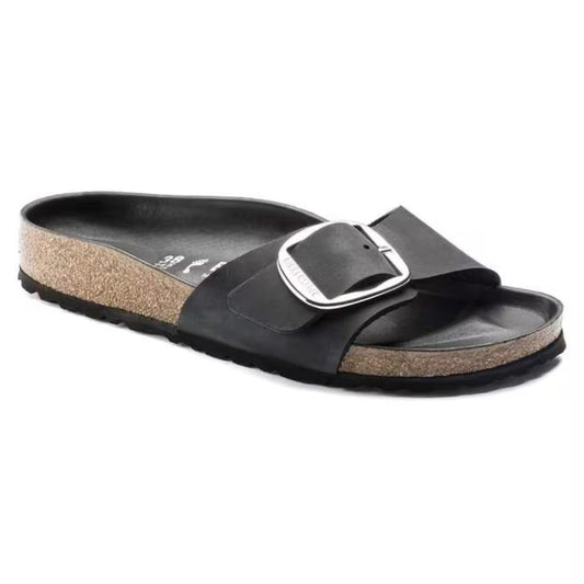 Birkenstock Madrid Big Buckle Oiled Leather Narrow Sandals - Black