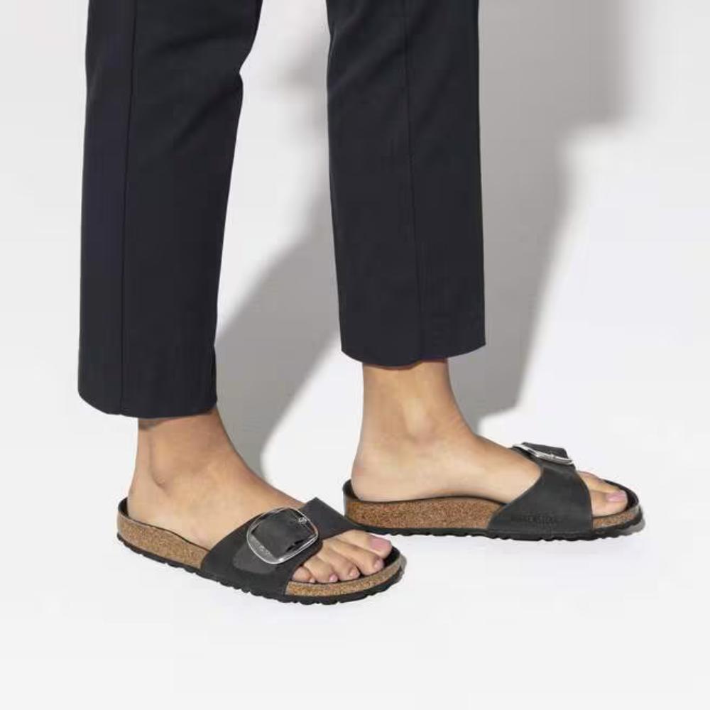 Birkenstock Madrid Big Buckle Oiled Leather Narrow Sandals - Black
