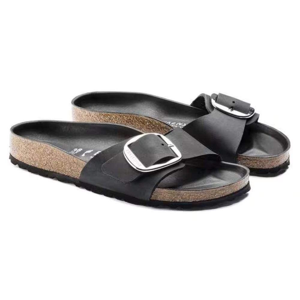 Birkenstock Madrid Big Buckle Oiled Leather Narrow Sandals - Black