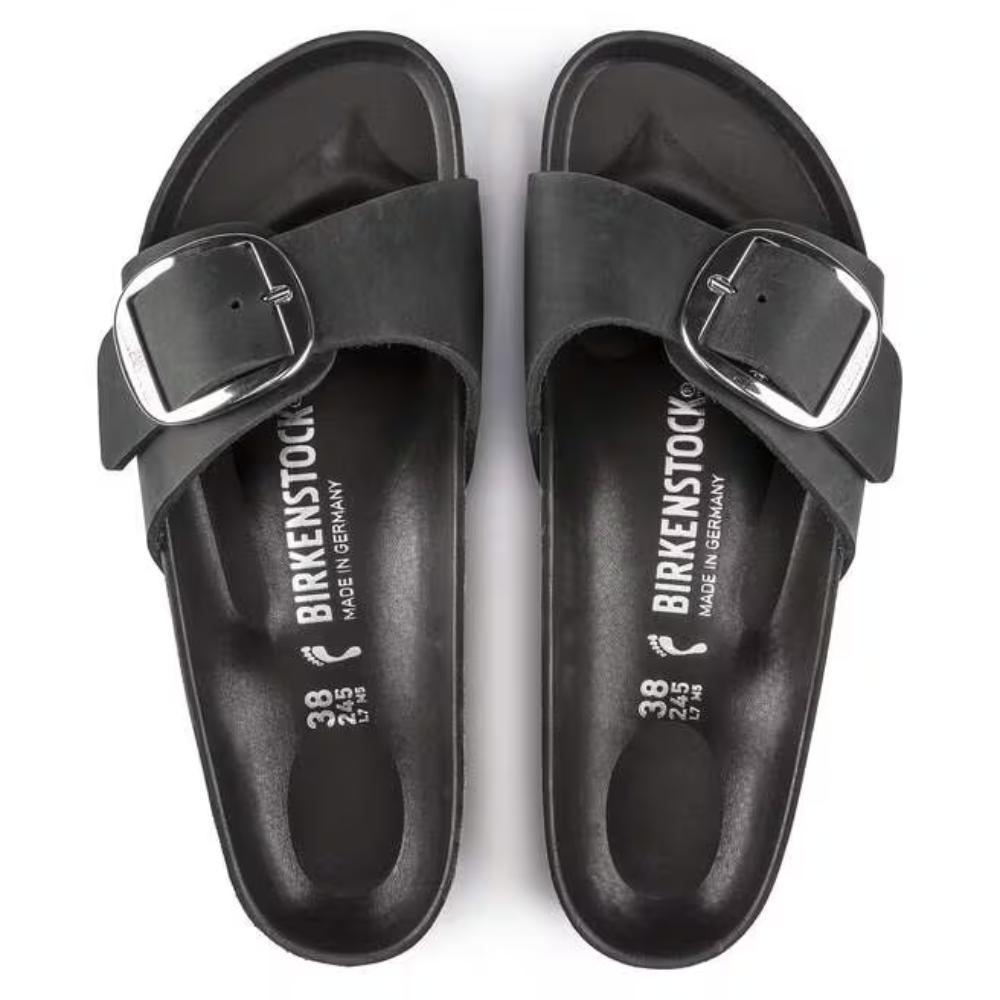 Birkenstock Madrid Big Buckle Oiled Leather Narrow Sandals - Black