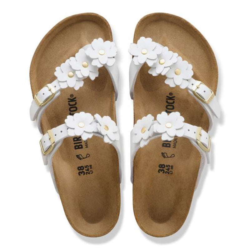 BirkenstockMayariFlowerWhiteLeatherRegularPairFrontTopView