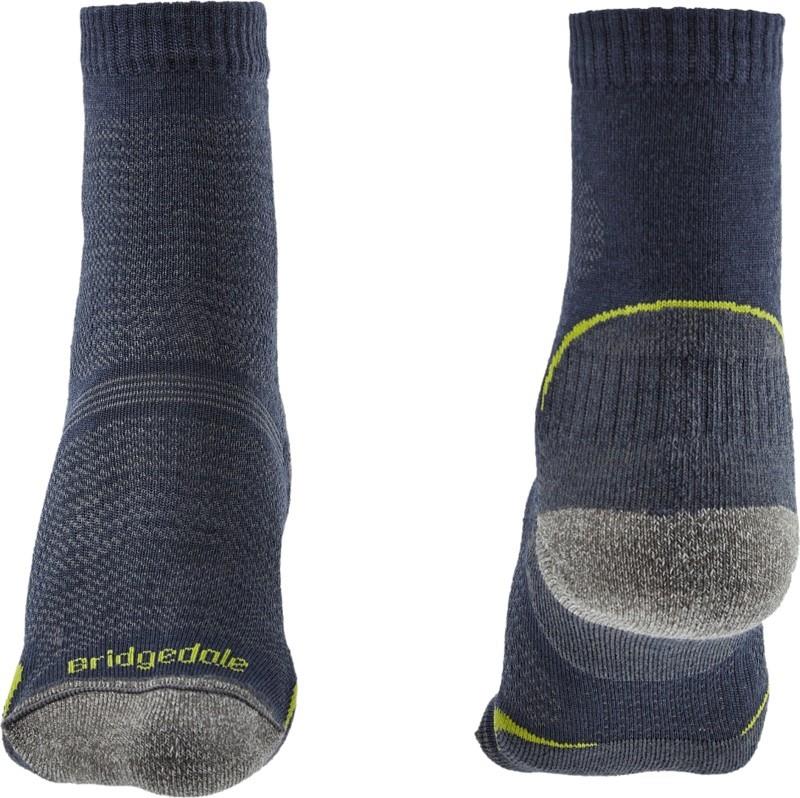 Ultra-light blue hiking socks with reinforced heel and toe, perfect for mountain adventures