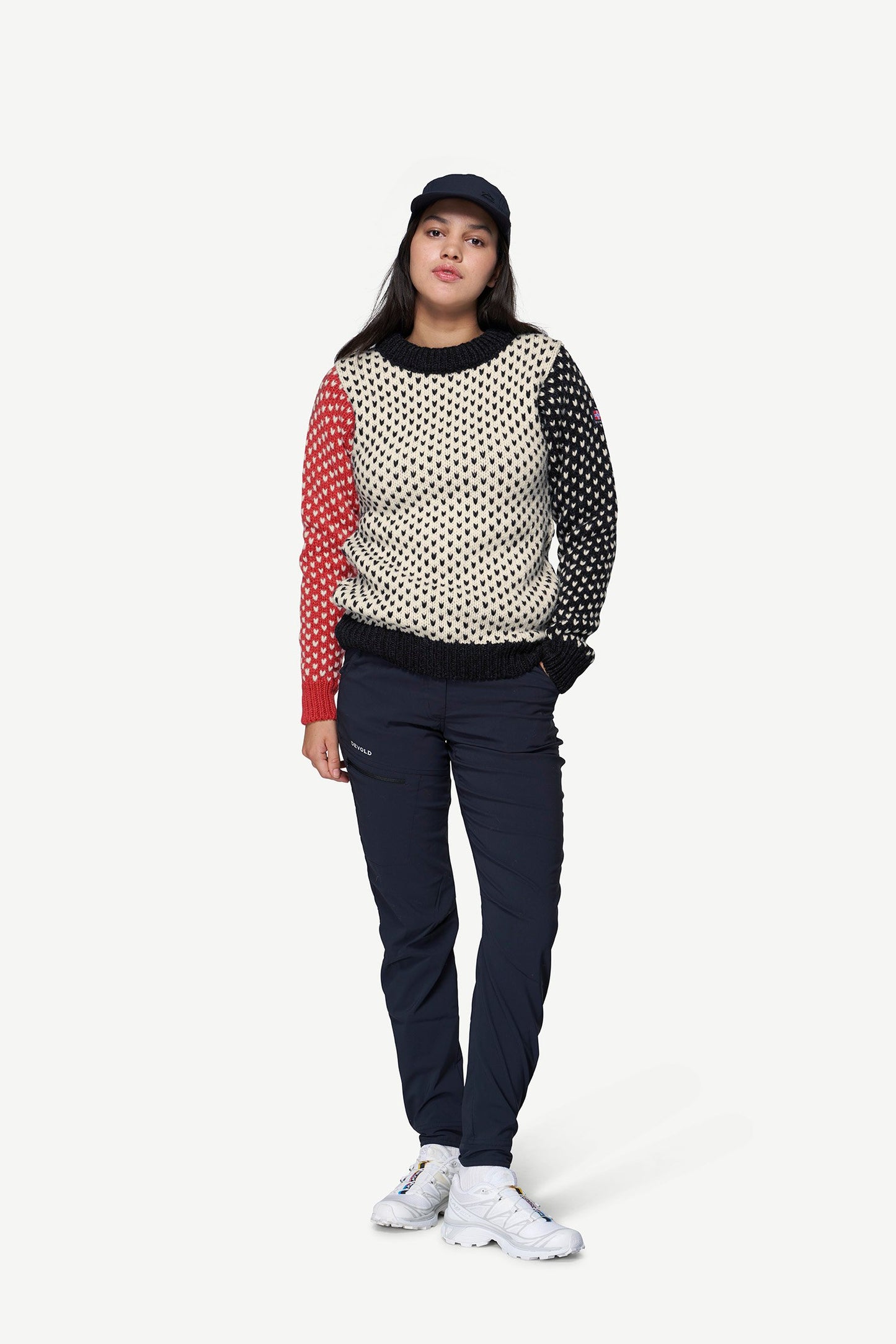 Devold Nordsjø Wool Sweater - Offwhite/Navy/Marsala - L