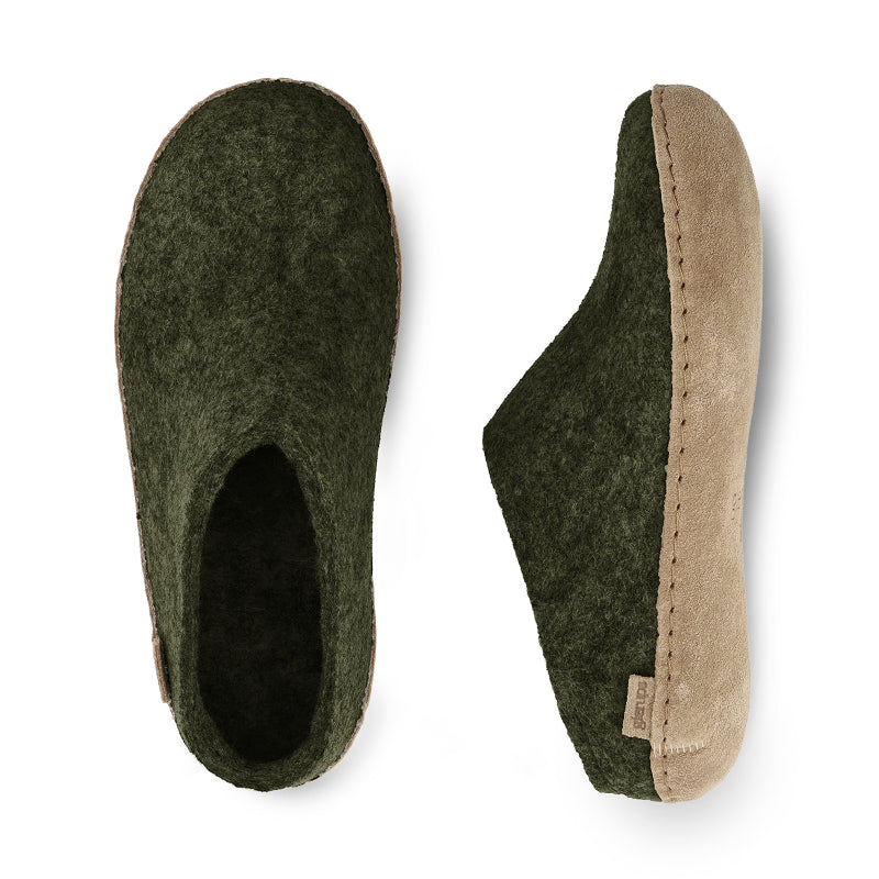 GlerupSlipOnForestLeatherpairtopviewandtopsideview