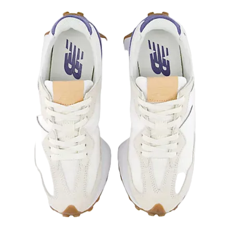White athletic sneakers with tan accents, perfect for mountain town adventures