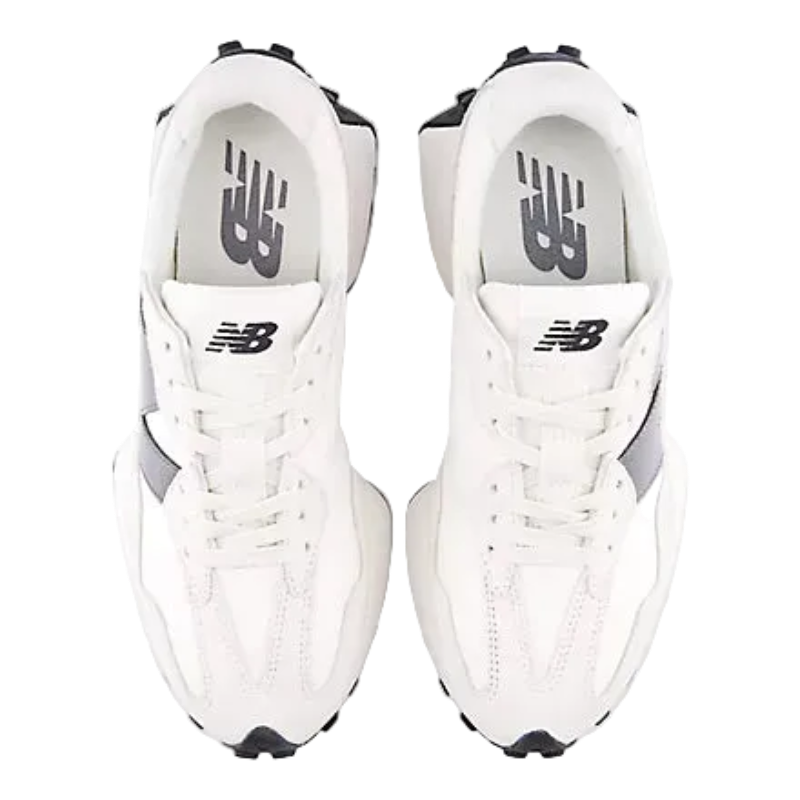 Top view of white and grey sneakers, perfect for casual trails or mountain adventures