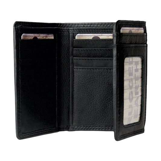 Rugged Earth Black Leather Trifold Wallet 880006