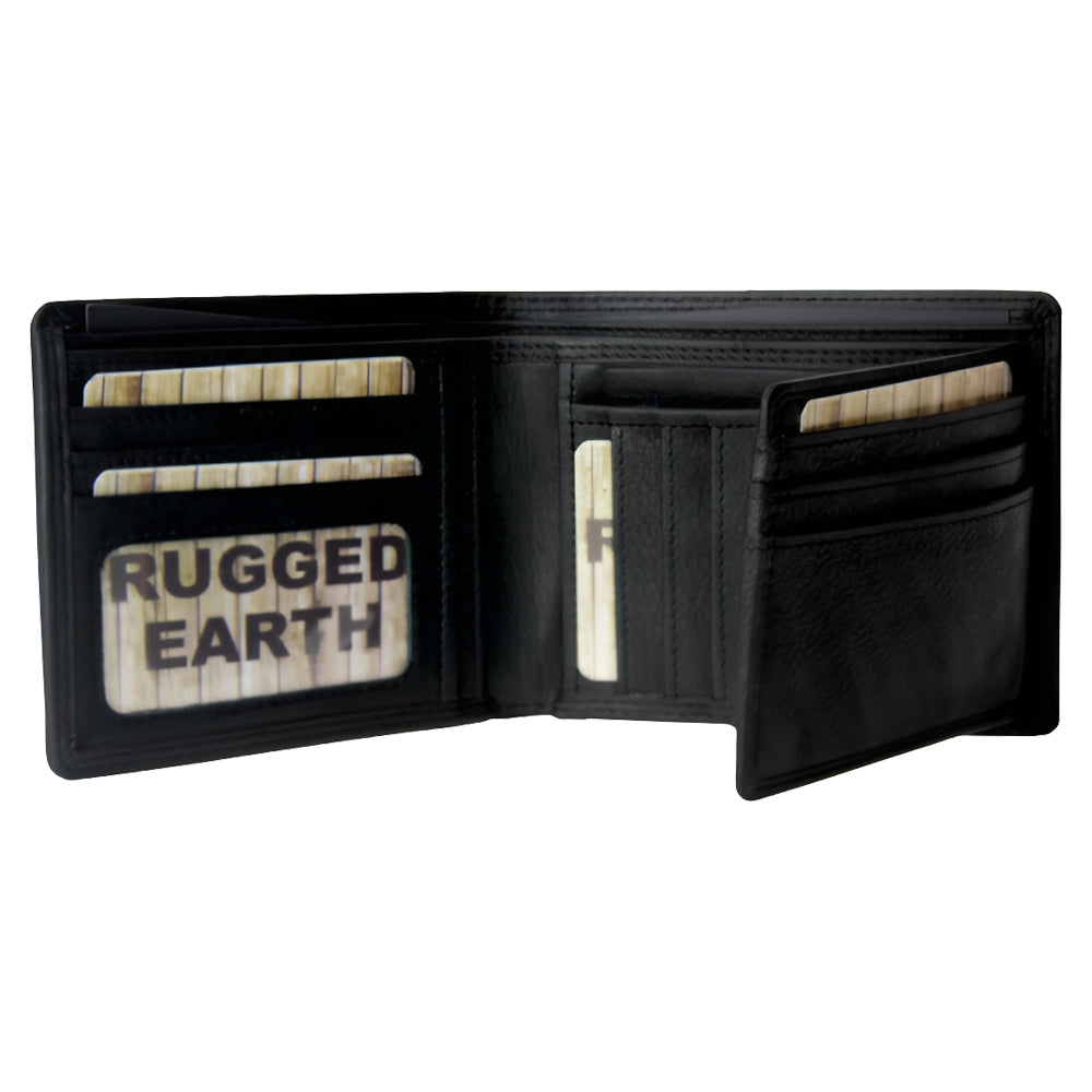 Rugged Earth Black Leather Bifold Wallet 880008