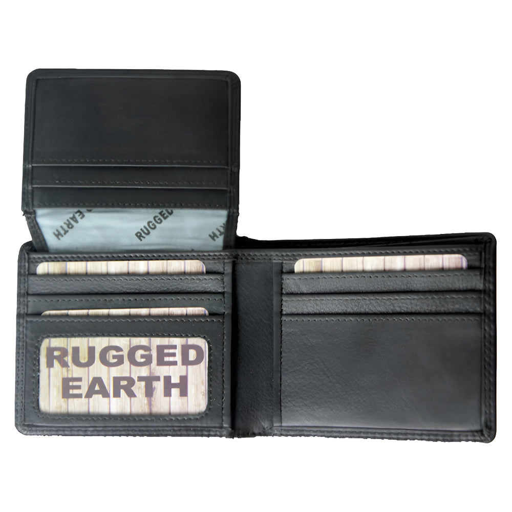 Rugged Earth Black Leather Bifold Wallet 880009