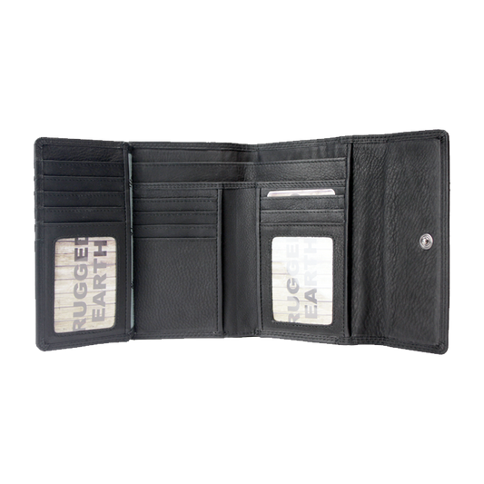 Rugged Earth Black Leather Mid Size Wallet 880016