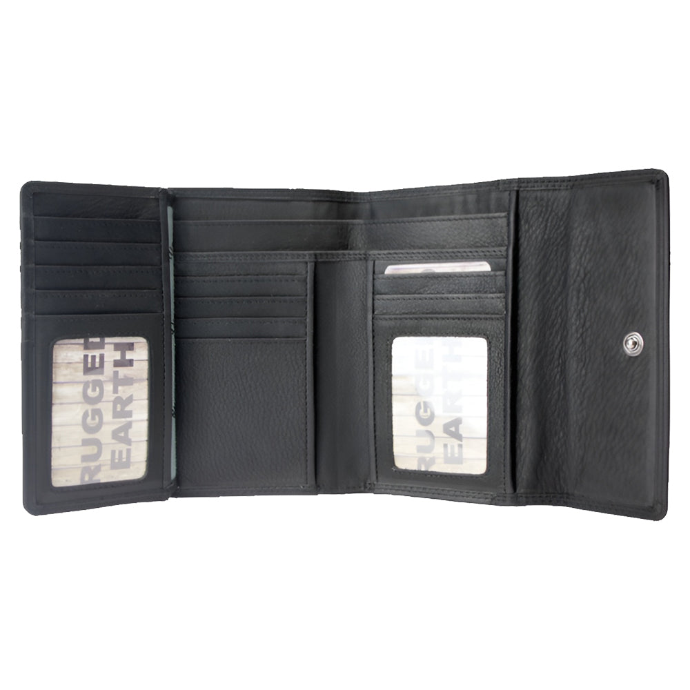 Rugged Earth Black Leather Mid Size Wallet 880016