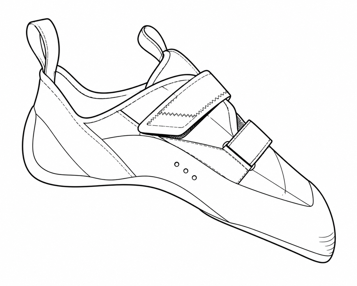 a black and white outlined image of a rock climbing shoes