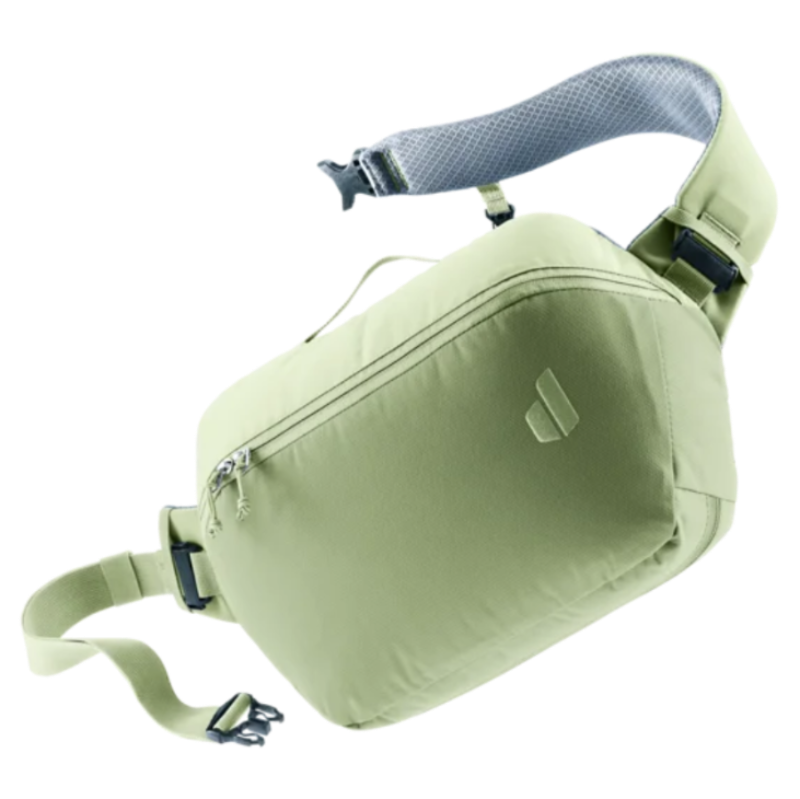 Light green waist bag with a visible brand logo on a white background